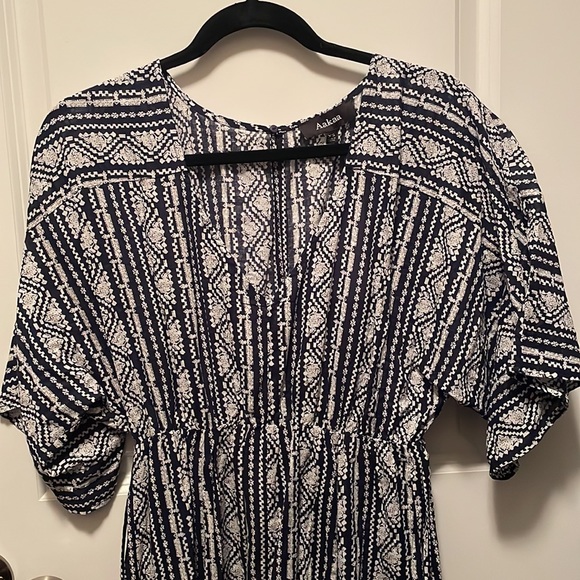 Pinkblush Navy Printed V-Neck Maternity Midi Dress - Picture 5 of 6